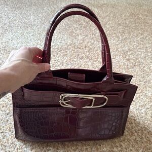Furla Burgundy Leather Croc Embossed Satchel/Tote/Shoulder Bag $398